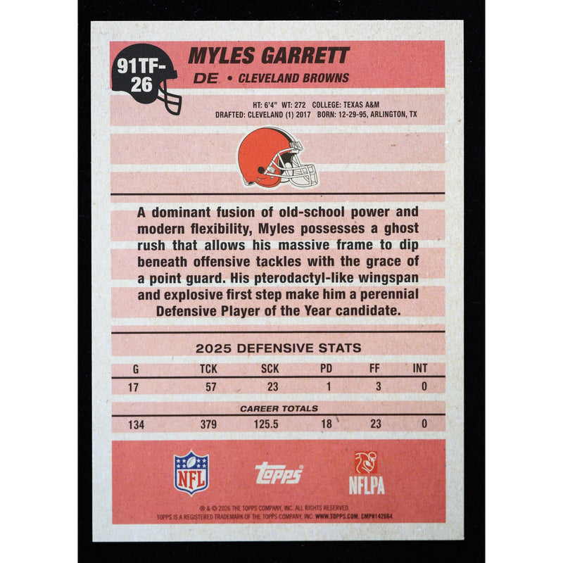 2026 Topps Flagship Myles Garrett 1991 Topps 91TF-26 Football back