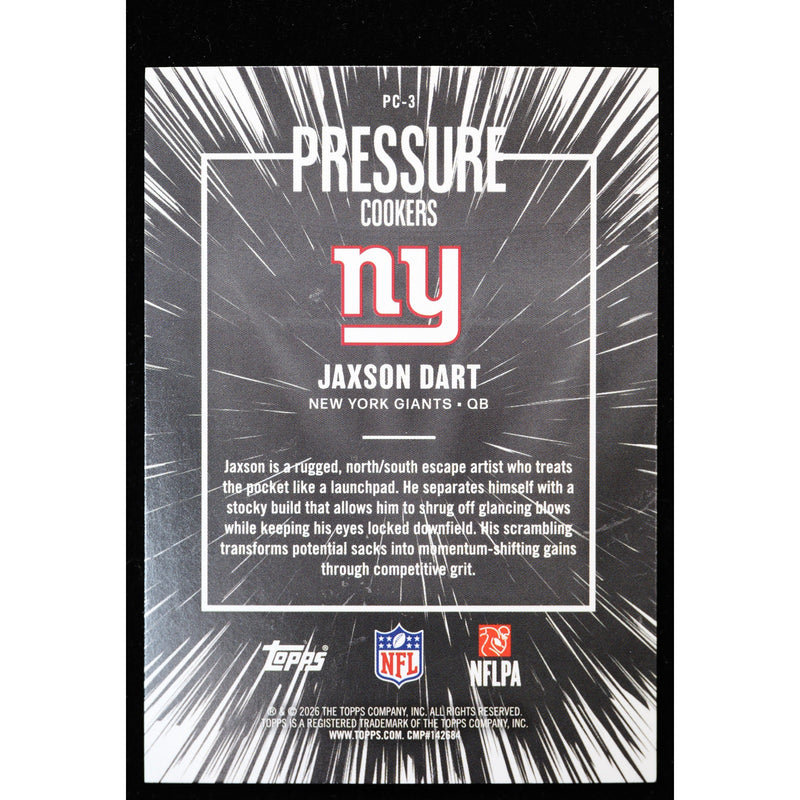 2026 Topps Flagship Jaxson Dart RC Pressure Cookers PC-3 Pink Crackle Foil back