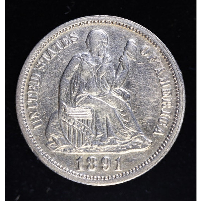 1891 O Seated Liberty Dime Better Grade 90 Percent Silver Coin Obverse