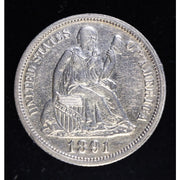 1891 O Seated Liberty Dime Better Grade 90 Percent Silver Coin Obverse