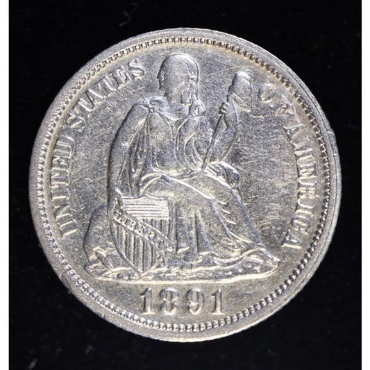 1891 O Seated Liberty Dime Better Grade 90 Percent Silver Coin Obverse
