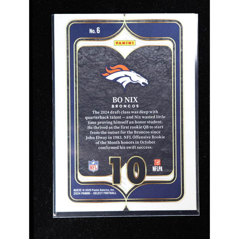 2024 Panini Select Bo Nix RC Numbers #6 — Near Mint
