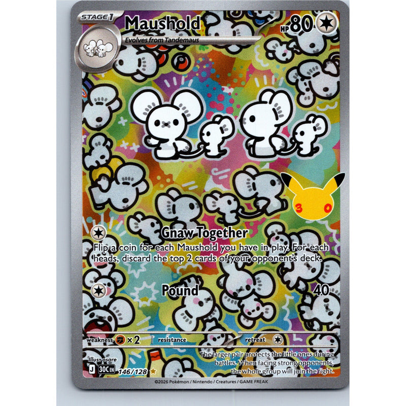 Pokemon Maushold 146/128 Illustration Rare 30th Celebration Holo English NM