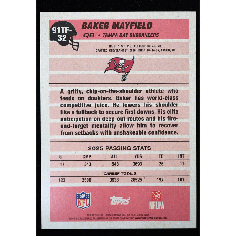 2026 Topps Flagship Baker Mayfield 91TF-32 Crackle Foil Buccaneers back