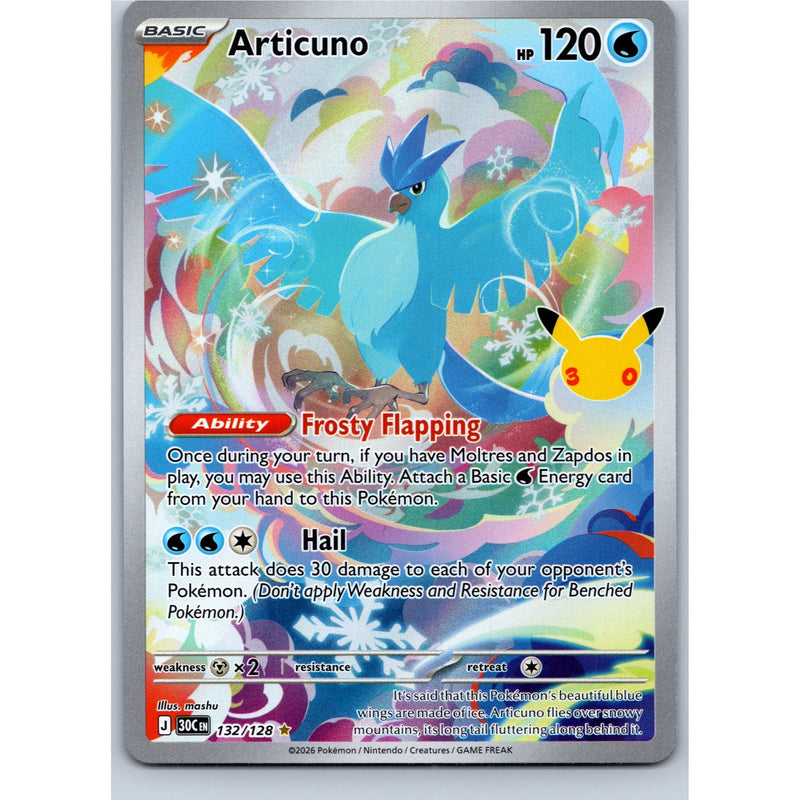 Pokemon Articuno 132/128 Illustration Rare 30th Celebration Holo English NM