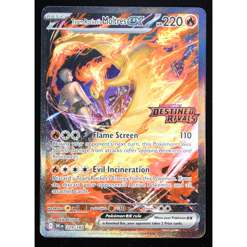 Pokemon Team Rocket's Moltres ex 229/182 Destined Rivals Stamped SIR NM