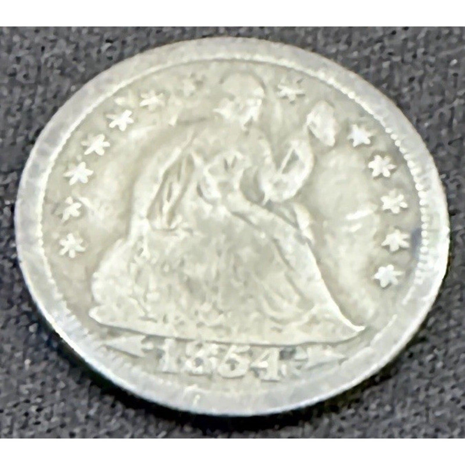 1854 P Arrows Seated Liberty Dime obverse close detail