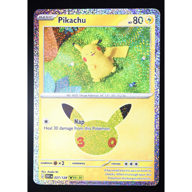 Pokemon Pikachu 027/128 05/30 30th Celebration Holo English NM
