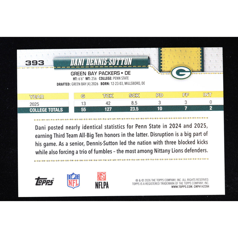 2026 Topps Flagship Dani Dennis-Sutton RC #393 Sandglitter — Near Mint