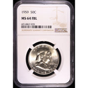1959 Franklin Half Dollar NGC MS64 FBL 90 Percent Silver Coin Obverse
