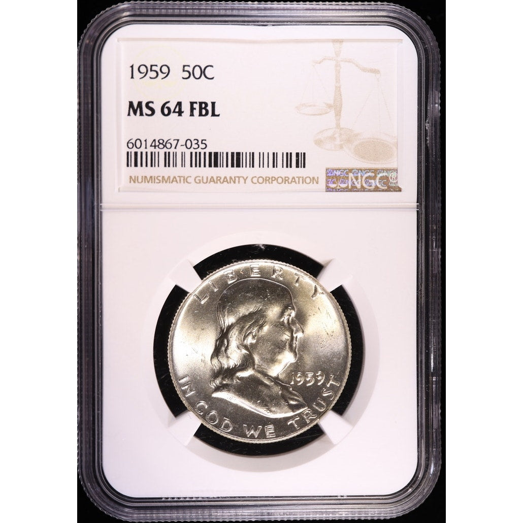 1959 Franklin Half Dollar NGC MS64 FBL 90 Percent Silver Coin Obverse