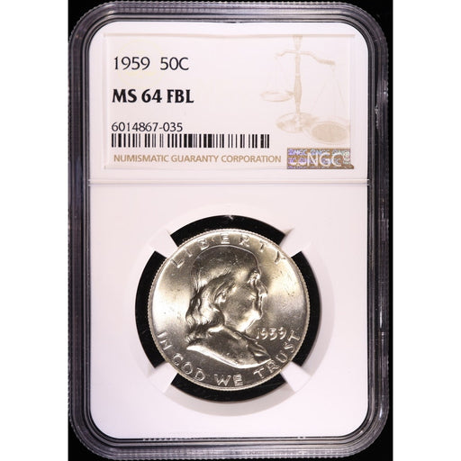 1959 Franklin Half Dollar NGC MS64 FBL 90 Percent Silver Coin Obverse