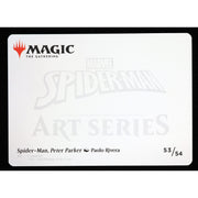White identification back of Spider-Man Peter Parker Art Card 53/54 by Paolo Rivera, exact item shown.