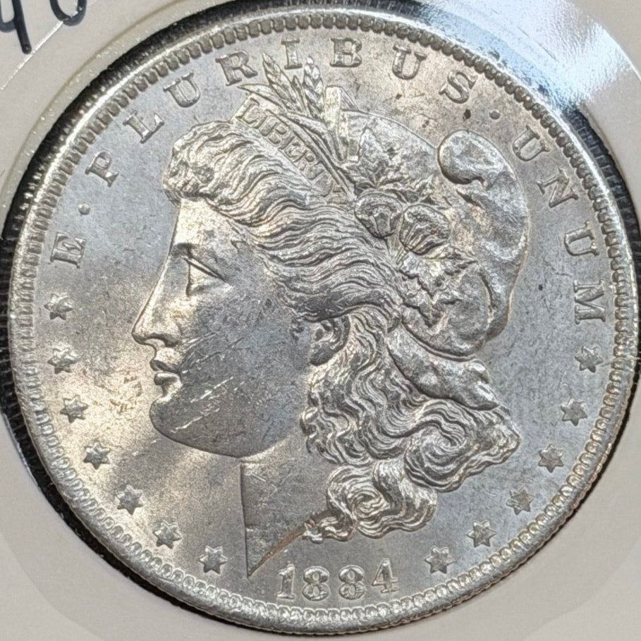 1884 O Morgan Silver Dollar obverse BU uncirculated condition