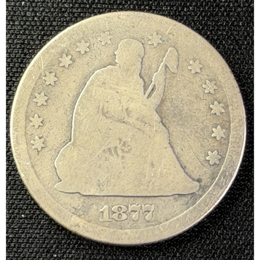1877 S Seated Liberty Quarter obverse early silver 25C coin