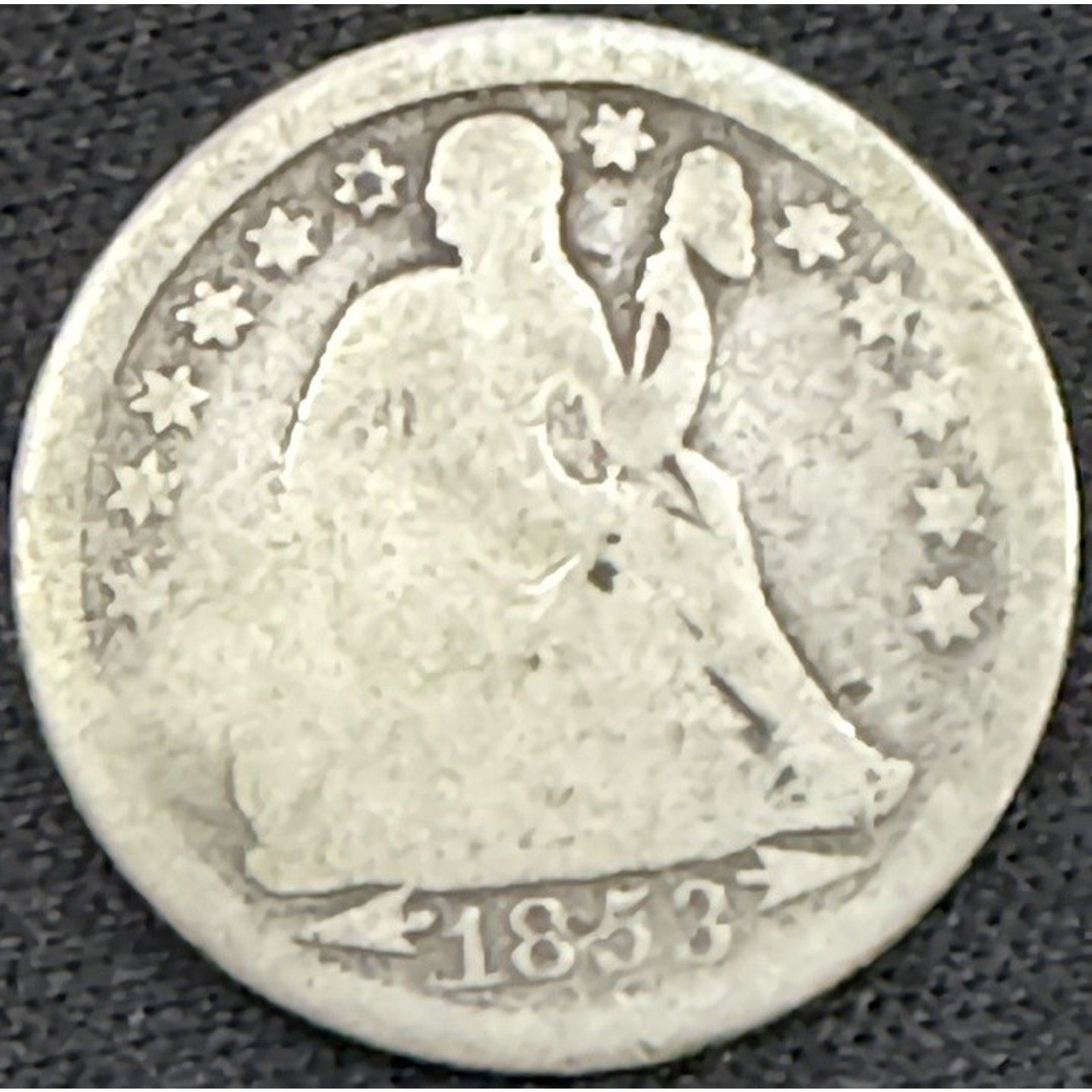 1853 Arrows Seated Liberty Dime obverse early silver coin