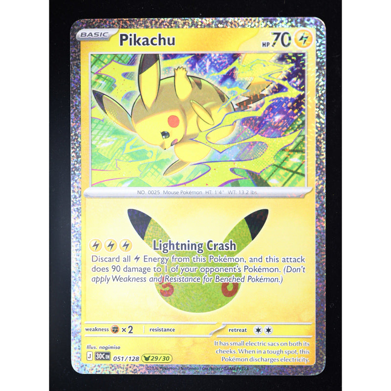 Pokemon Pikachu 051/128 29/30 30th Celebration Holo English NM