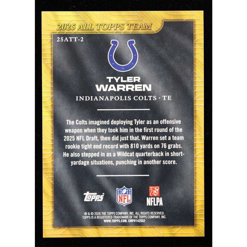 2026 Topps Flagship Tyler Warren 2025 All Topps Team 25ATT-2 Football back