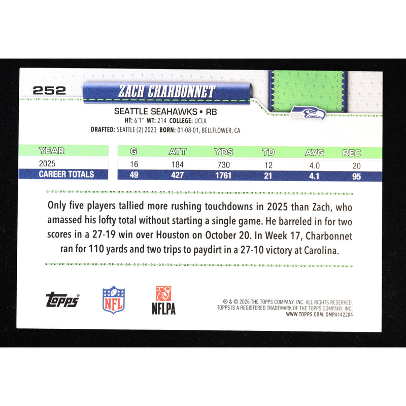 2026 Topps Flagship Zach Charbonnet #252 Sandglitter — Near Mint