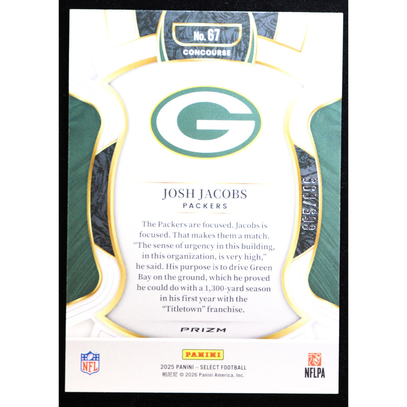 2025 Panini Select Josh Jacobs #67 Copper Shock Prizm 865/899 – Near Mint