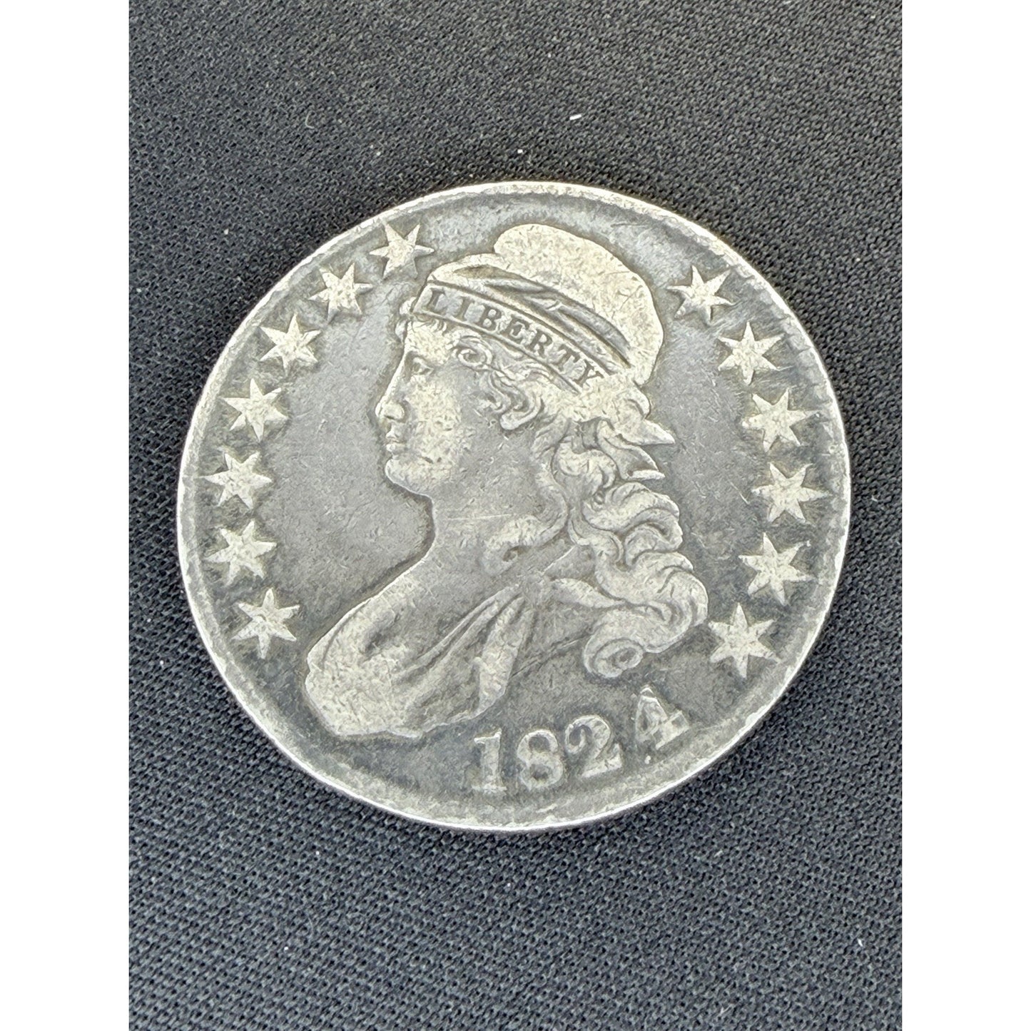 1824 4 Overdate Capped Bust Half Dollar obverse early silver coin