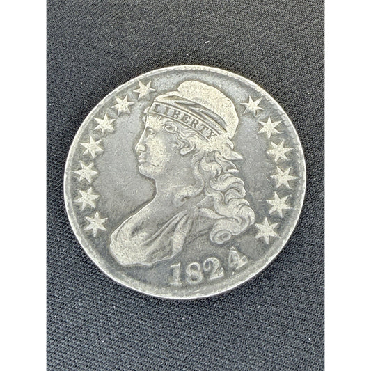 1824 4 Overdate Capped Bust Half Dollar obverse early silver coin