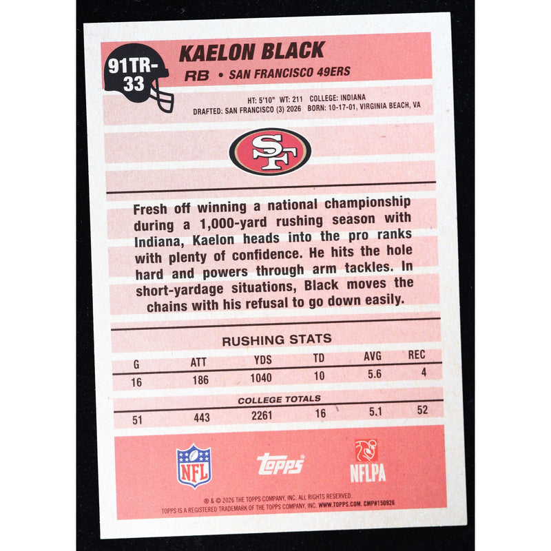 2026 Topps Flagship Kaelon Black RC 1991 Rookie 91TR-33 — Near Mint