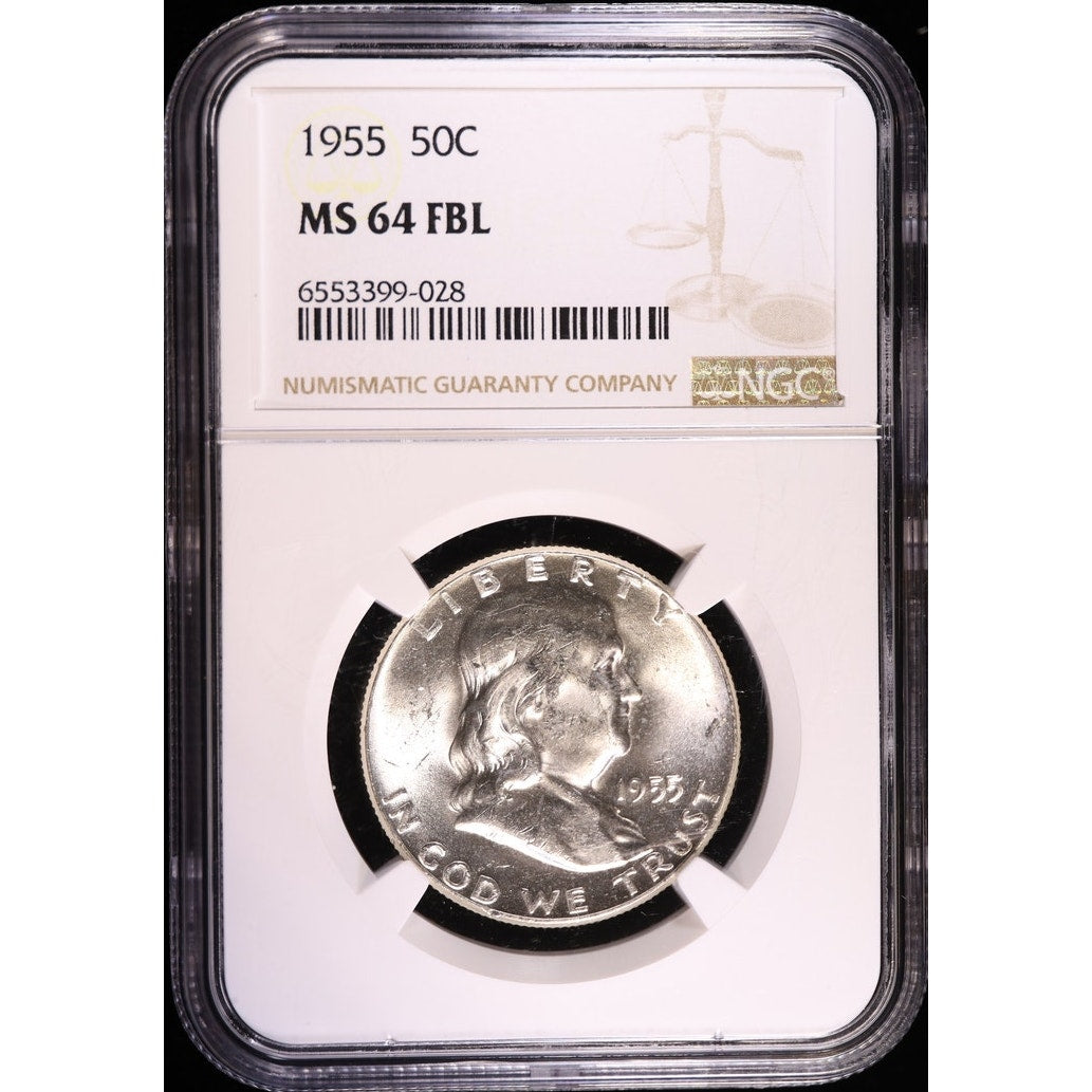 1955 Franklin Half Dollar NGC MS64 FBL 90 Percent Silver Coin Obverse