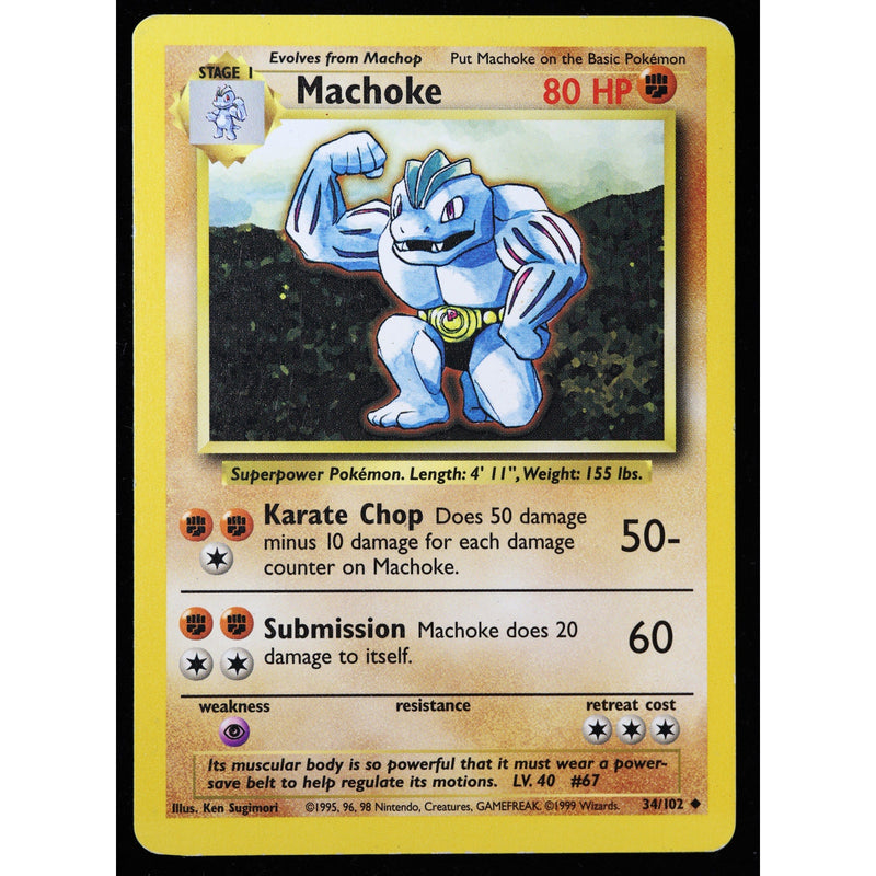 Machoke 34/102 Base Set Unlimited 1999 Pokemon WOTC Vintage LP