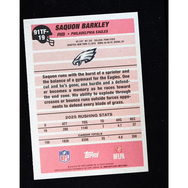 2026 Topps Flagship Saquon Barkley 1991 Crackle Foil 91TF-19 — Near Mint