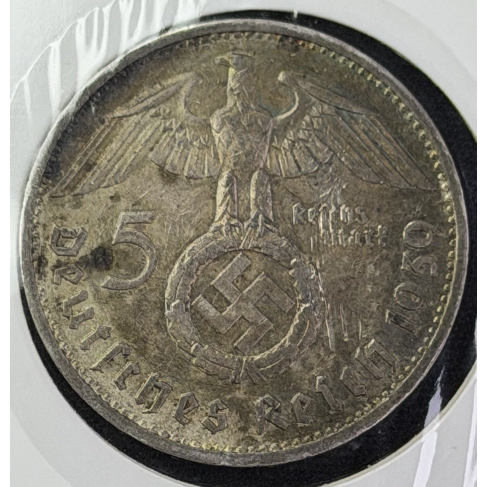 1939 F Germany 5 Reichsmark KM 94 silver coin reverse