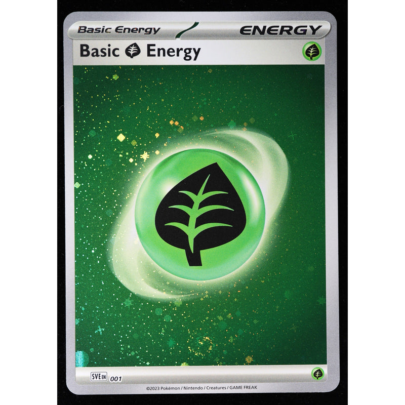 Pokemon Basic Grass Energy SVE 001 Cosmos Holo Swirl