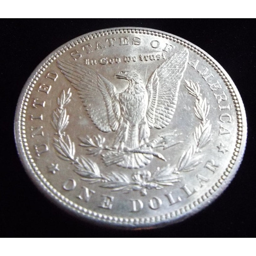 1881 S Morgan Silver Dollar reverse angled reflective surface view