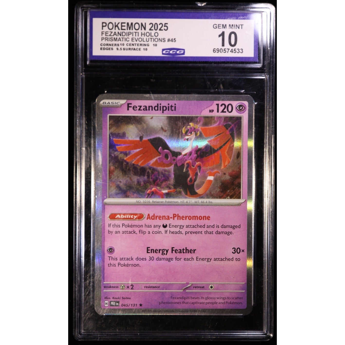 2025 Pokemon Fezandipiti Holo 045/131 CCG 10 Gem Mint