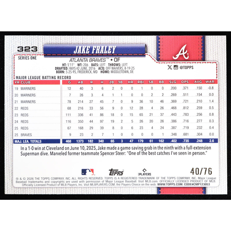 2026 Topps Jake Fraley #323 Independence Day 40/76 – Near Mint