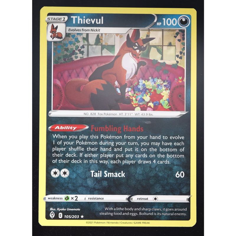 Pokemon Thievul 105/203 Evolving Skies Non-Holo English NM