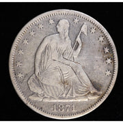 1871 Seated Liberty Half Dollar Silver 50C Coin Obverse