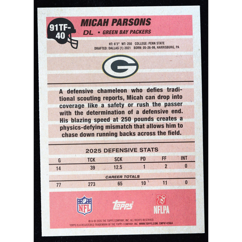 2026 Topps Flagship Micah Parsons 1991 Crackle Foil 91TF-40 — Near Mint