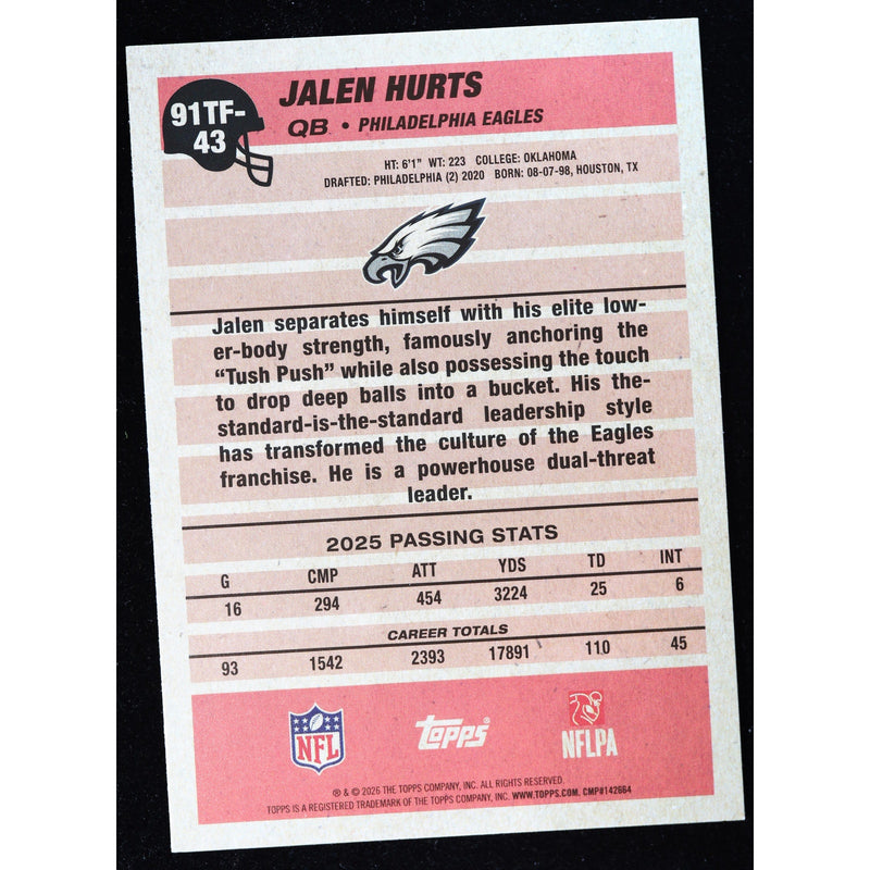 2026 Topps Flagship Jalen Hurts 1991 Crackle Foil 91TF-43 — Near Mint