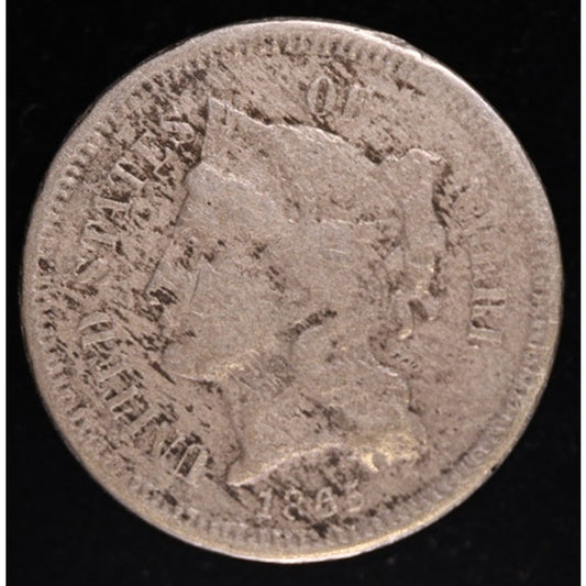 1865 Three Cent Nickel Civil War Era US Coin