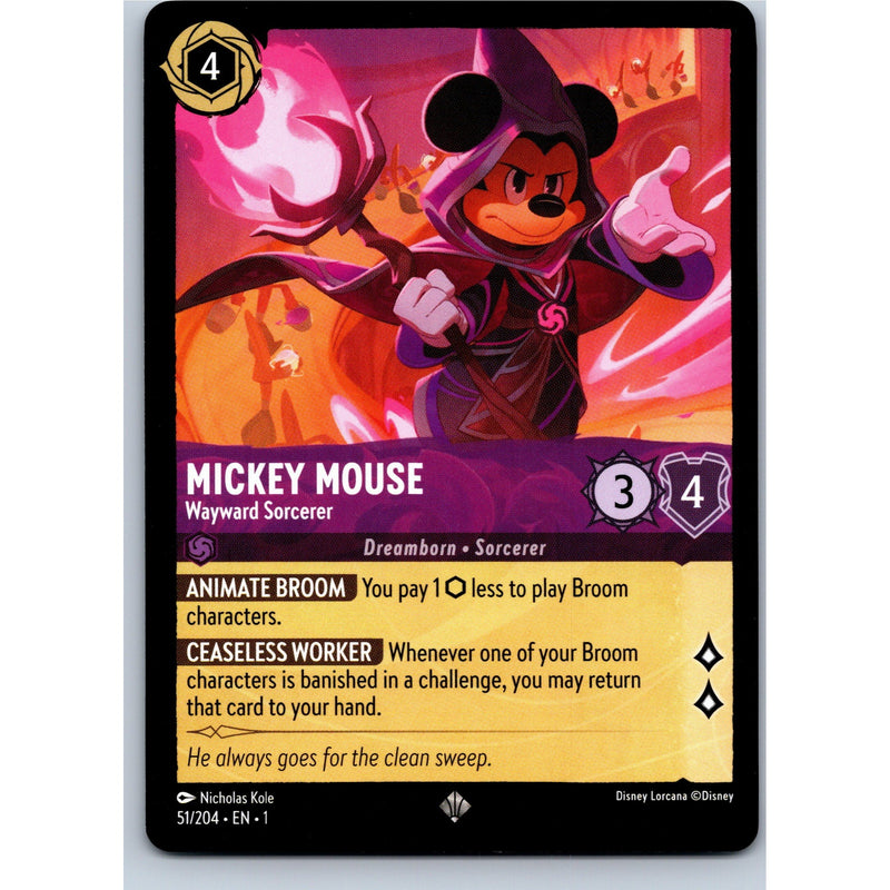 Disney Lorcana Mickey Mouse - Wayward Sorcerer 51/204 TFC Super Rare Nonfoil NM