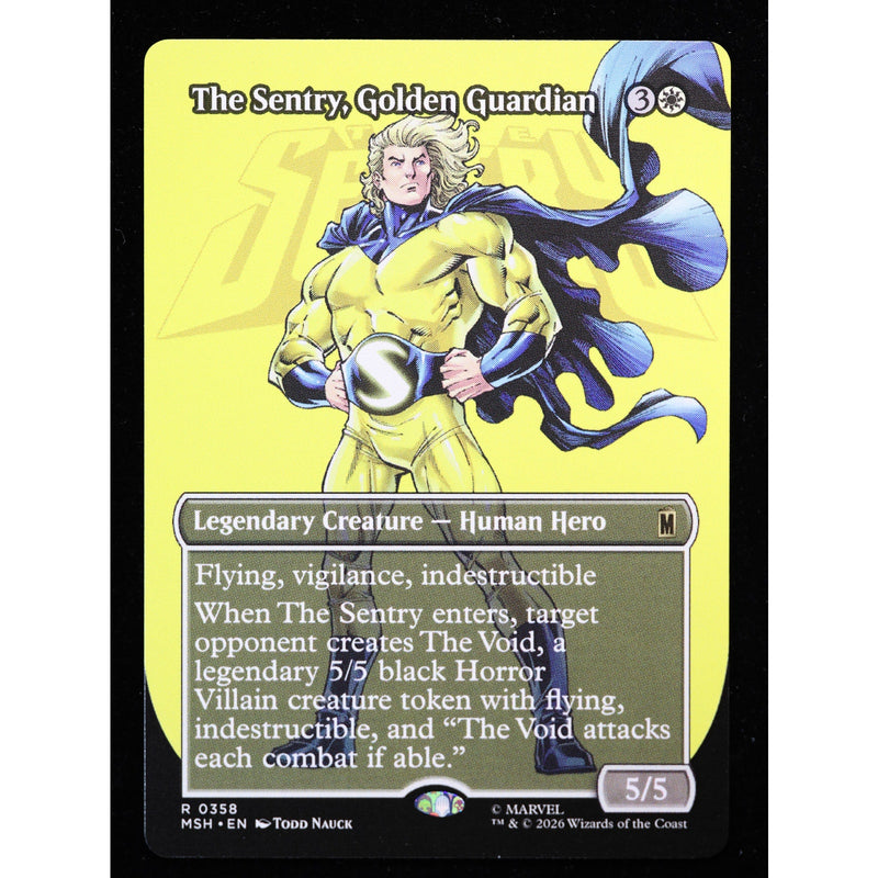 The Sentry, Golden Guardian 0358 MSH borderless Magic: The Gathering card, front view, Near Mint nonfoil.