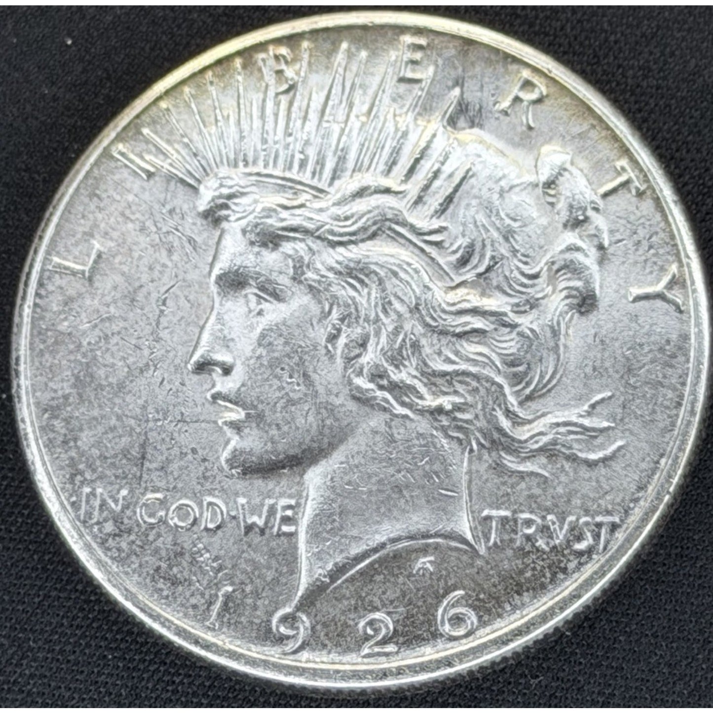 1926 S Peace Dollar obverse uncirculated toned silver coin