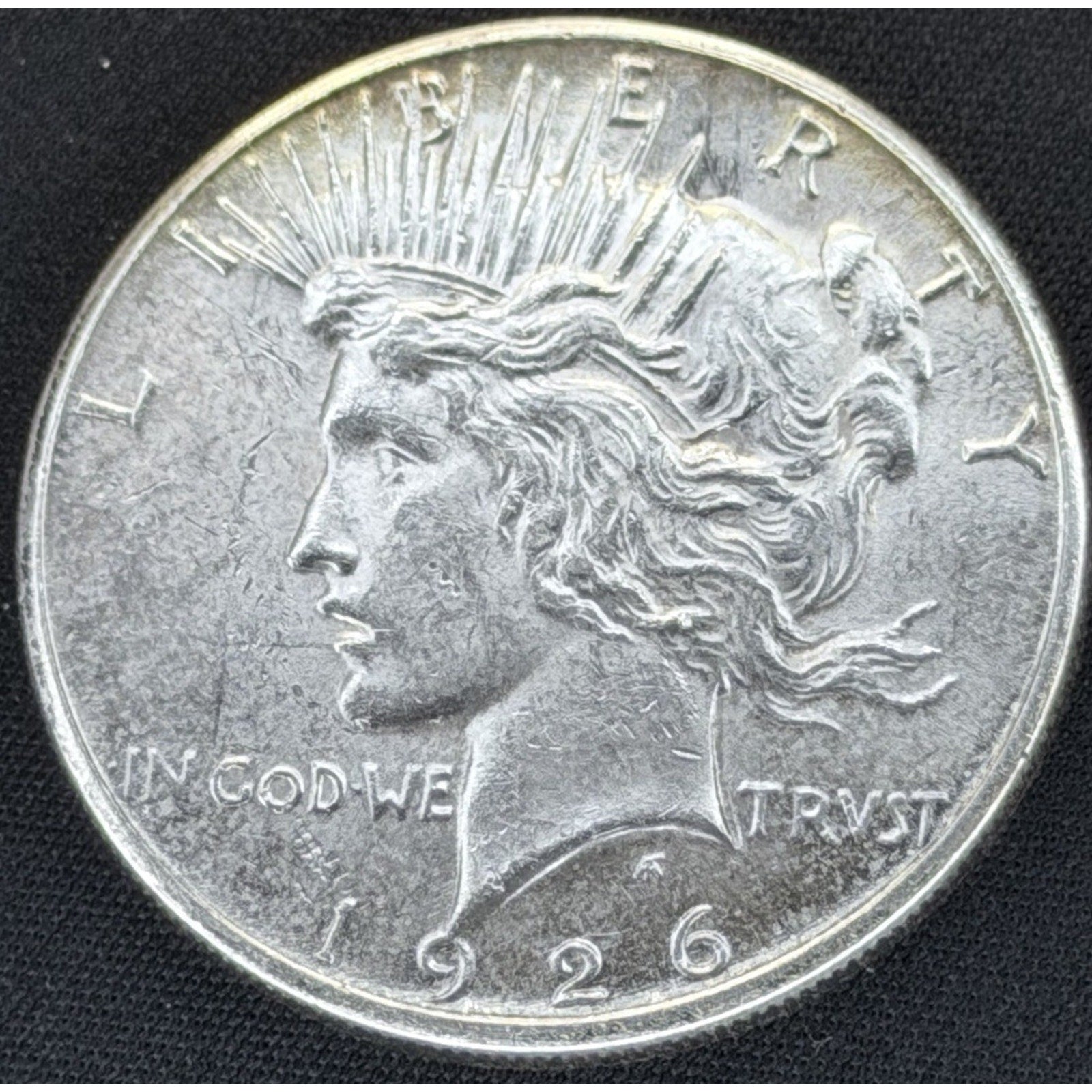 1926 S Peace Dollar obverse uncirculated toned silver coin