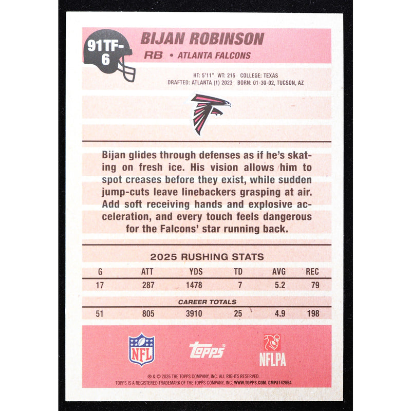 2026 Topps Football Bijan Robinson 1991 Crackle Foil 91TF-6 – Near Mint