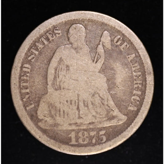 1875 CC Seated Liberty Dime Carson City Silver Coin Obverse