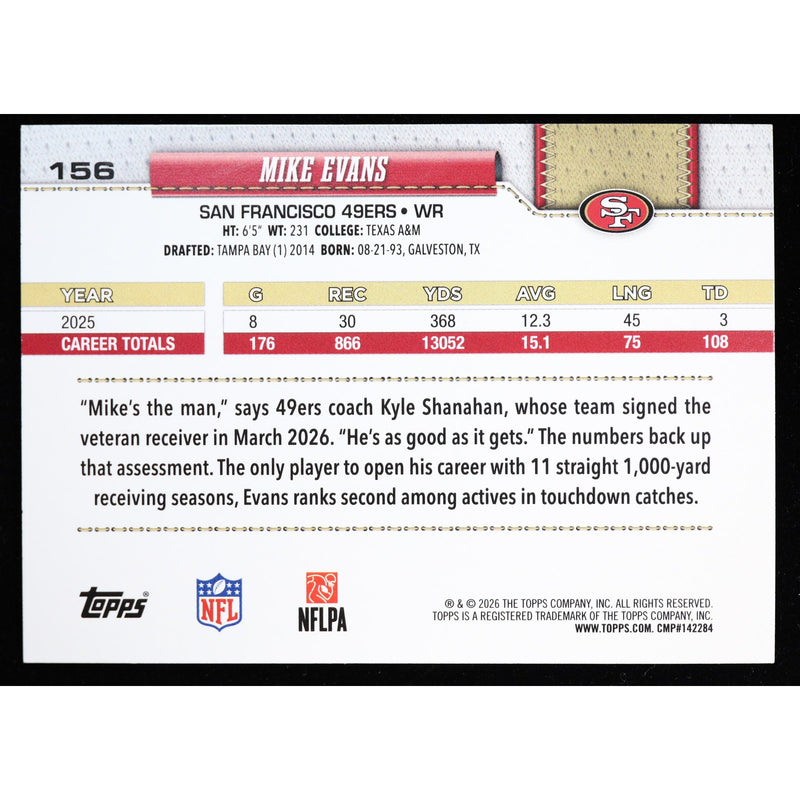 2026 Topps Flagship Mike Evans #156 Football Leather Foil back